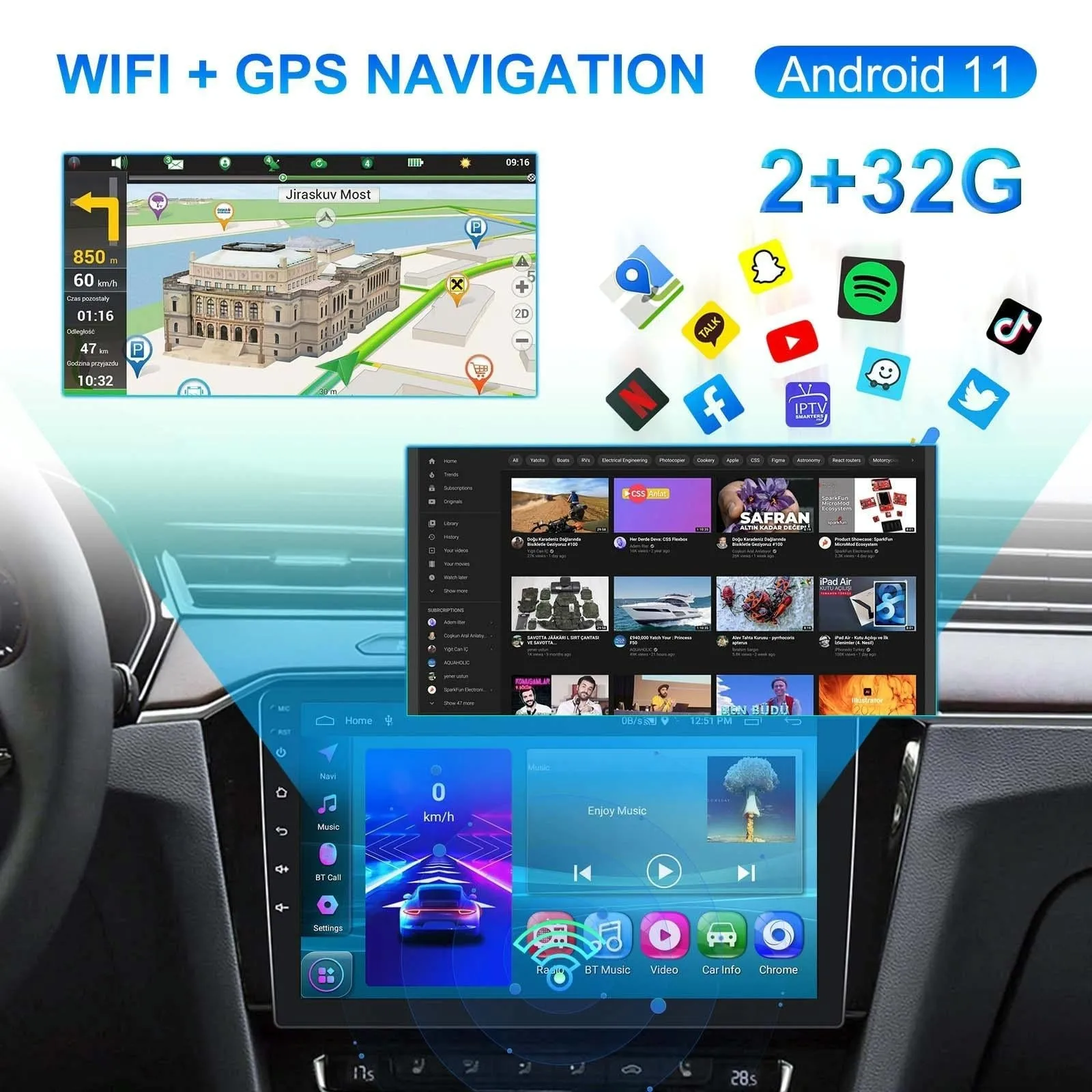 10 Inch Car Android Navigation Screen With Carplay - 2   64G