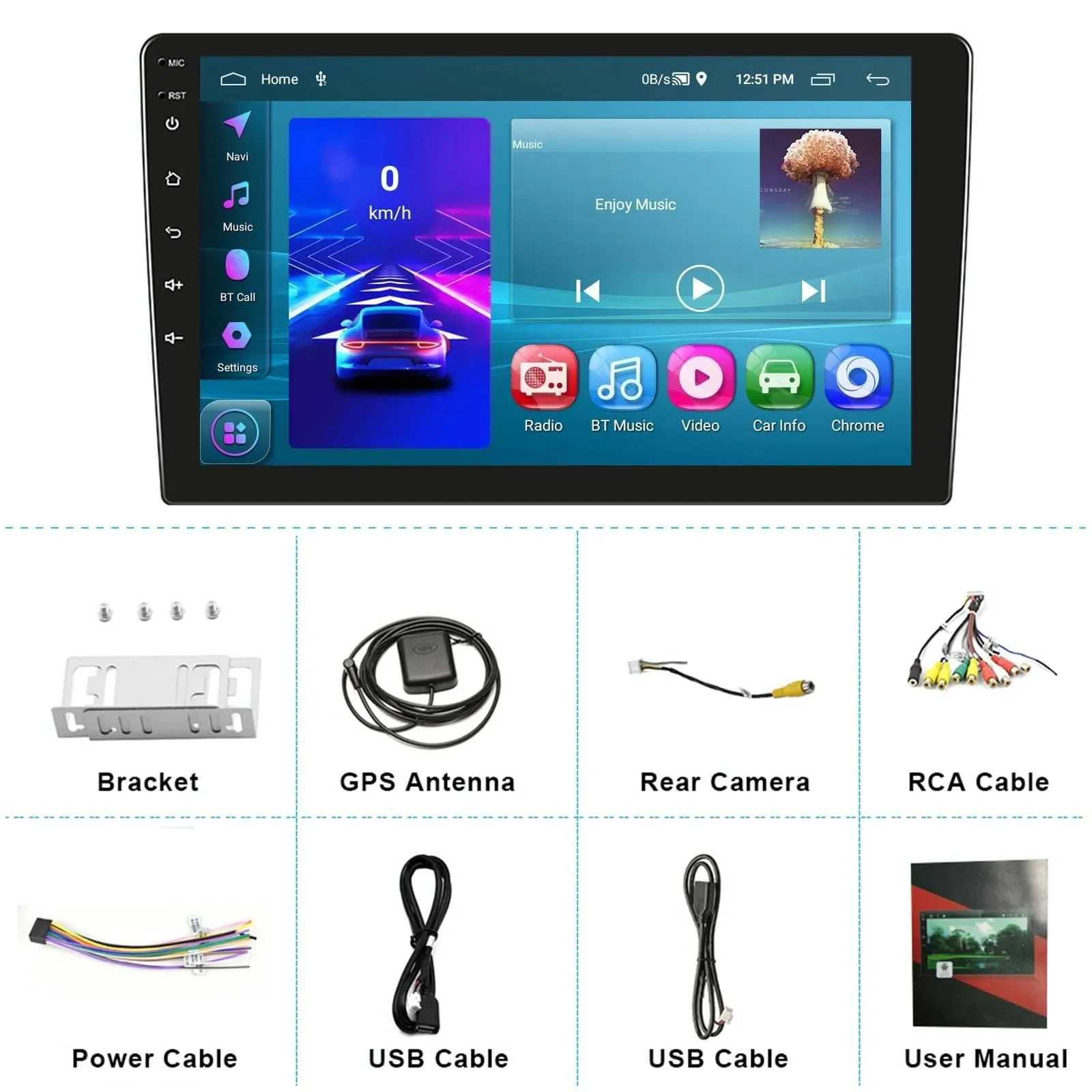 10 Inch Car Android Navigation Screen With Carplay - 2   64G