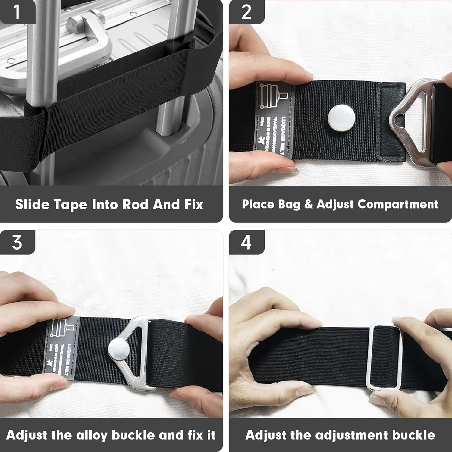 2-in-1 Travel Belt for Luggage Over Handle, Luggage Belt for Carry on Bag, Suitcase Straps, Add a Bag Bungees Luggage Straps Adjustable with Alloy Buckle,Hands-Free for Airport (Black, 1 Pack)