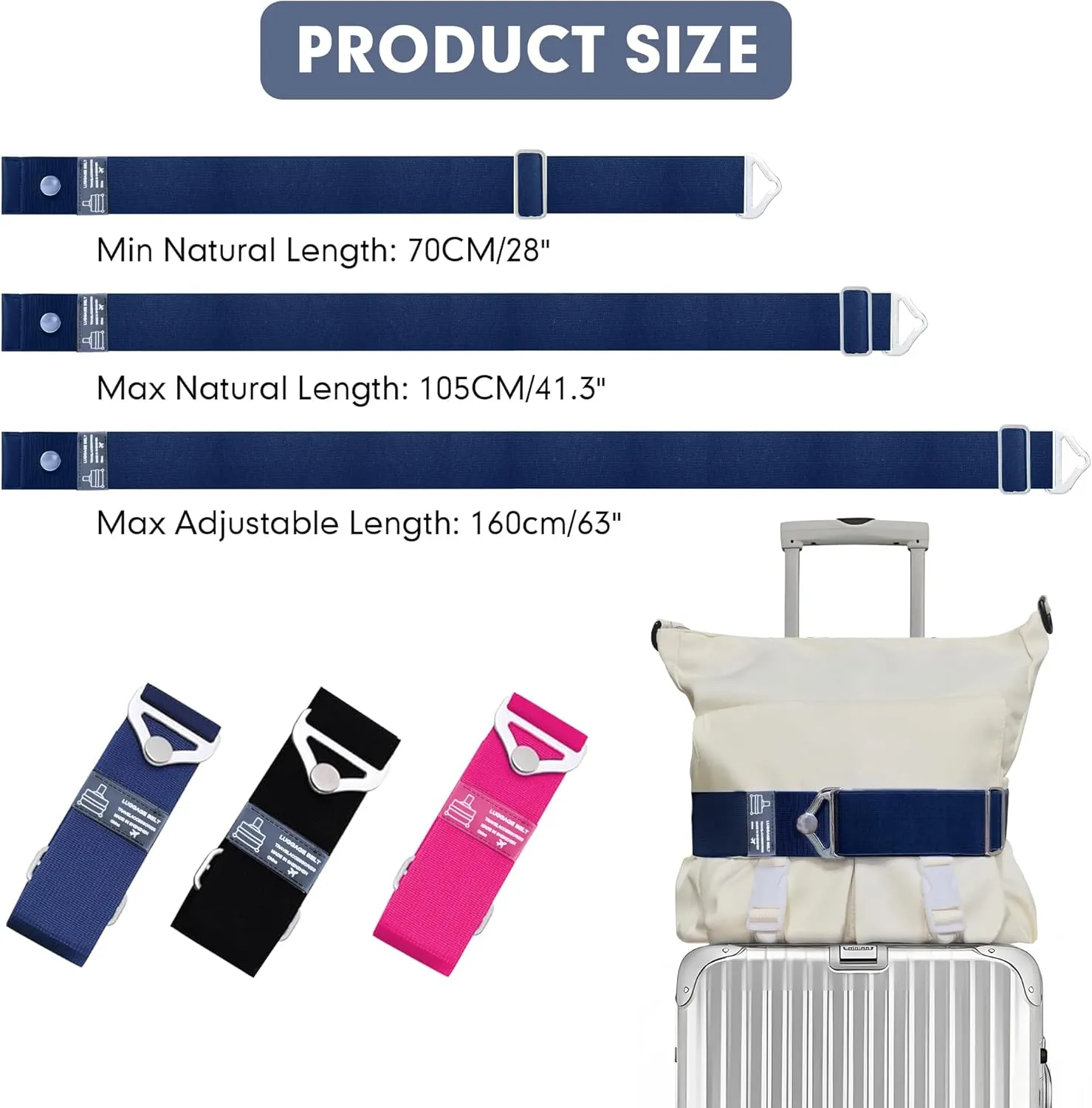 2-in-1 Travel Belt for Luggage Over Handle, Luggage Belt for Carry on Bag, Suitcase Straps, Add a Bag Bungees Luggage Straps Adjustable with Alloy Buckle,Hands-Free for Airport (Blue, 1 Pack)