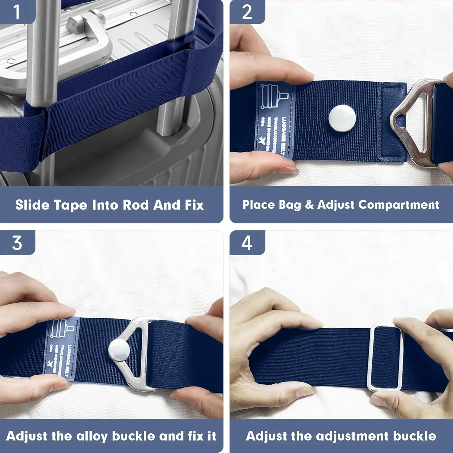 2-in-1 Travel Belt for Luggage Over Handle, Luggage Belt for Carry on Bag, Suitcase Straps, Add a Bag Bungees Luggage Straps Adjustable with Alloy Buckle,Hands-Free for Airport (Blue, 1 Pack)