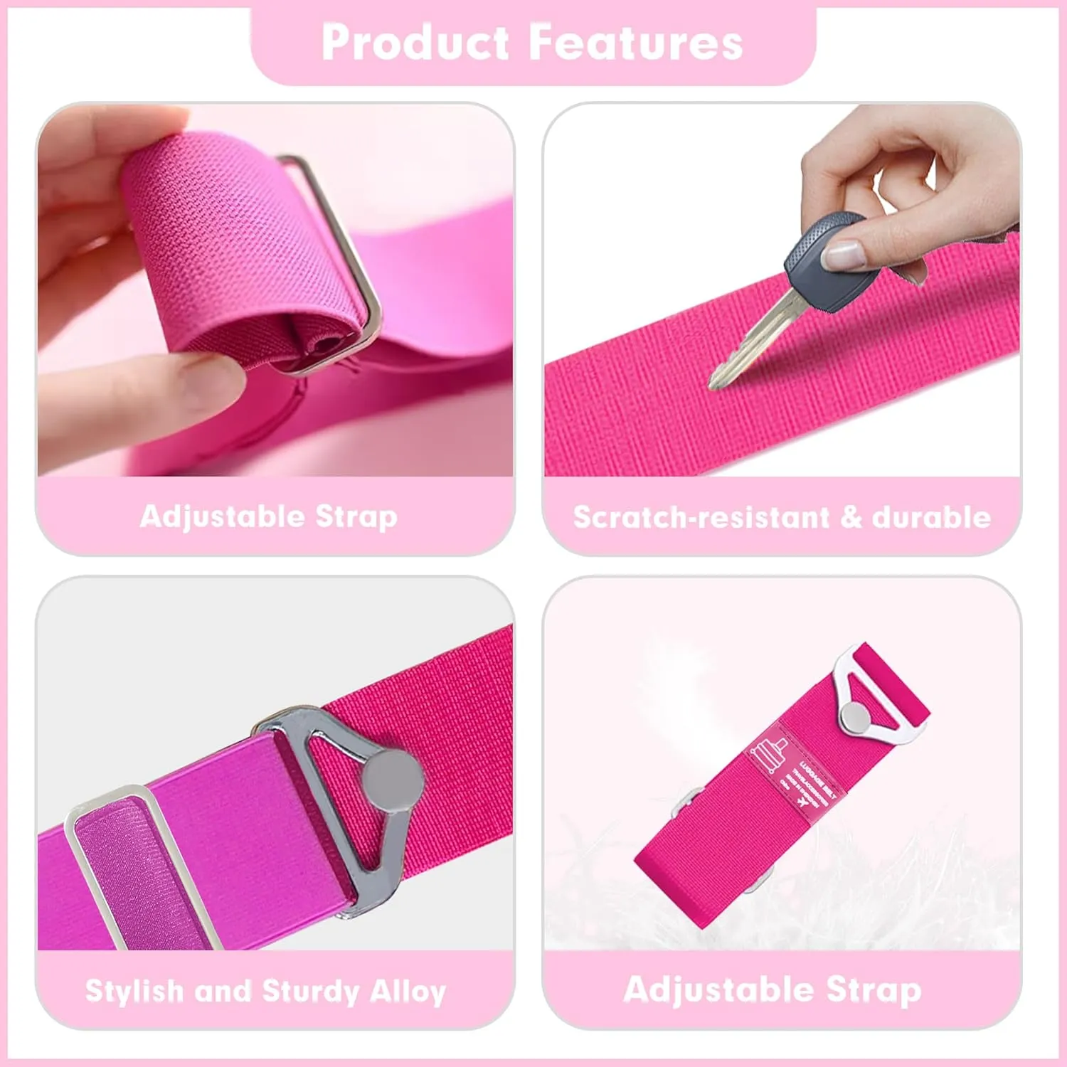 2-in-1 Travel Belt for Luggage Over Handle, Luggage Belt for Carry on Bag, Suitcase Straps, Add a Bag Bungees Luggage Straps Adjustable with Alloy Buckle,Hands-Free for Airport (Pink, 1 Pack)