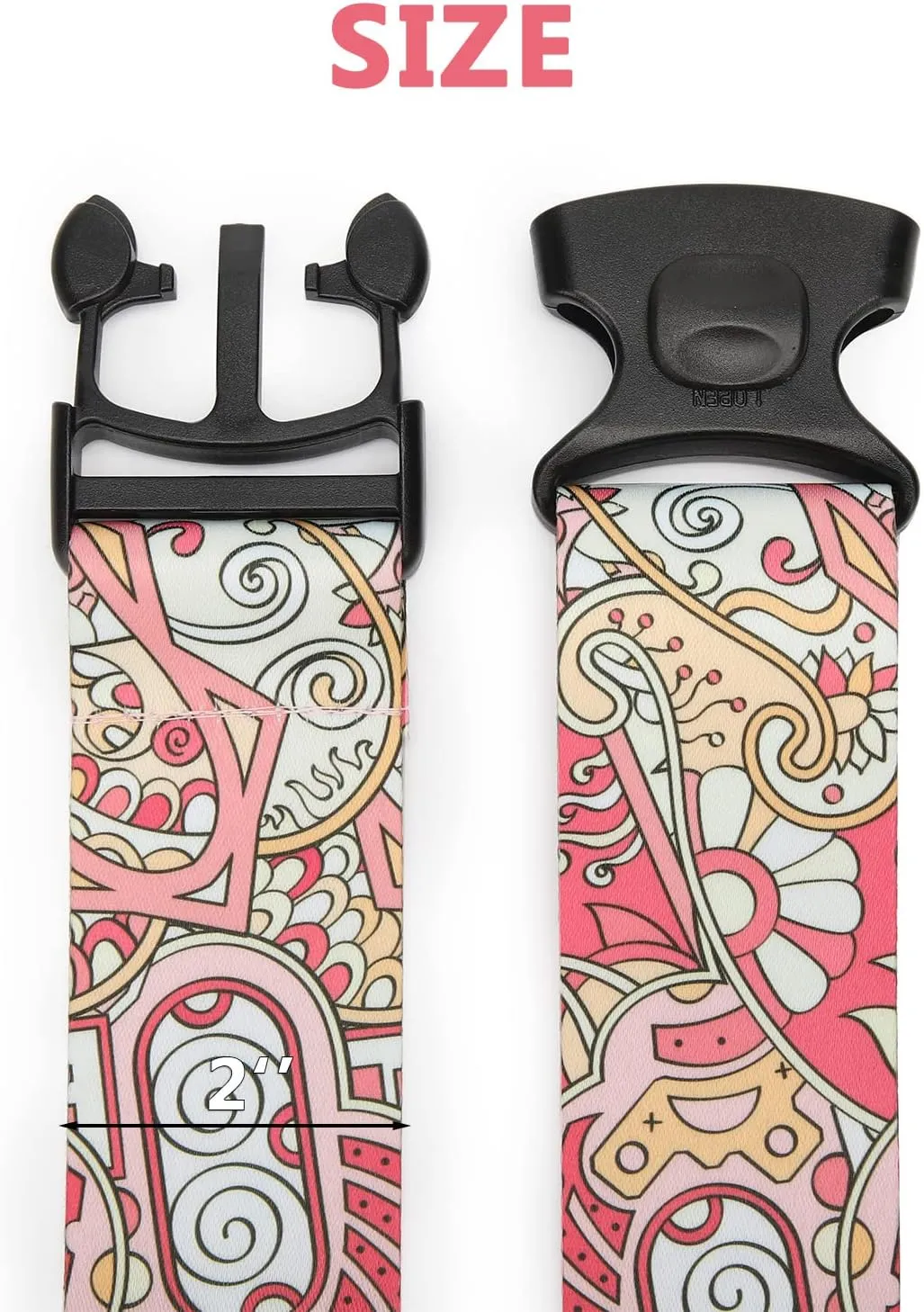 2 Pack 75'' x 2'' Adjustable Luggage Straps for Suitcase Belt Travel Bag Packing Straps Accessories (Pink Flower)