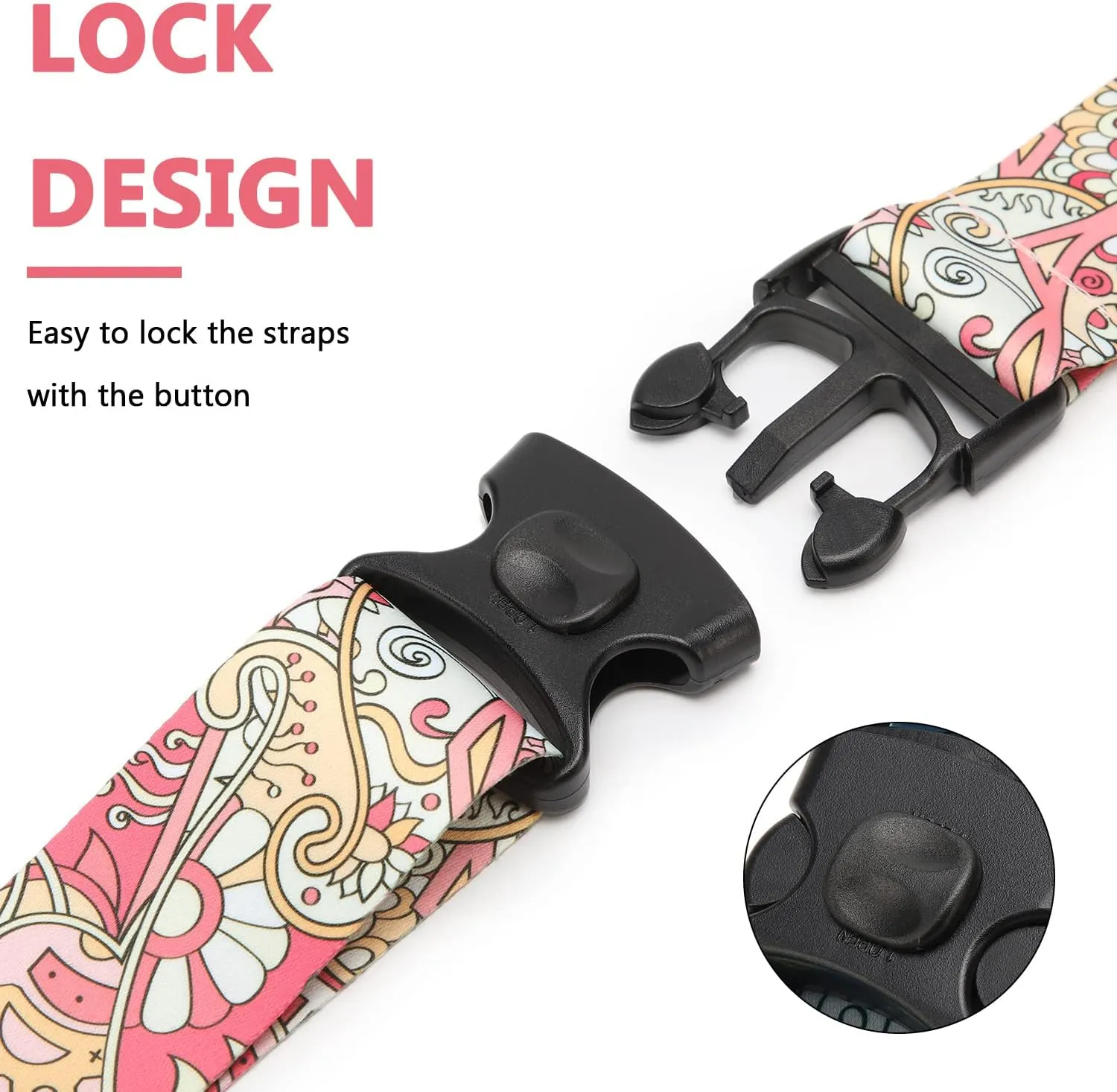 2 Pack 75'' x 2'' Adjustable Luggage Straps for Suitcase Belt Travel Bag Packing Straps Accessories (Pink Flower)