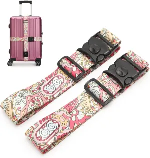 2 Pack 75'' x 2'' Adjustable Luggage Straps for Suitcase Belt Travel Bag Packing Straps Accessories (Pink Flower)