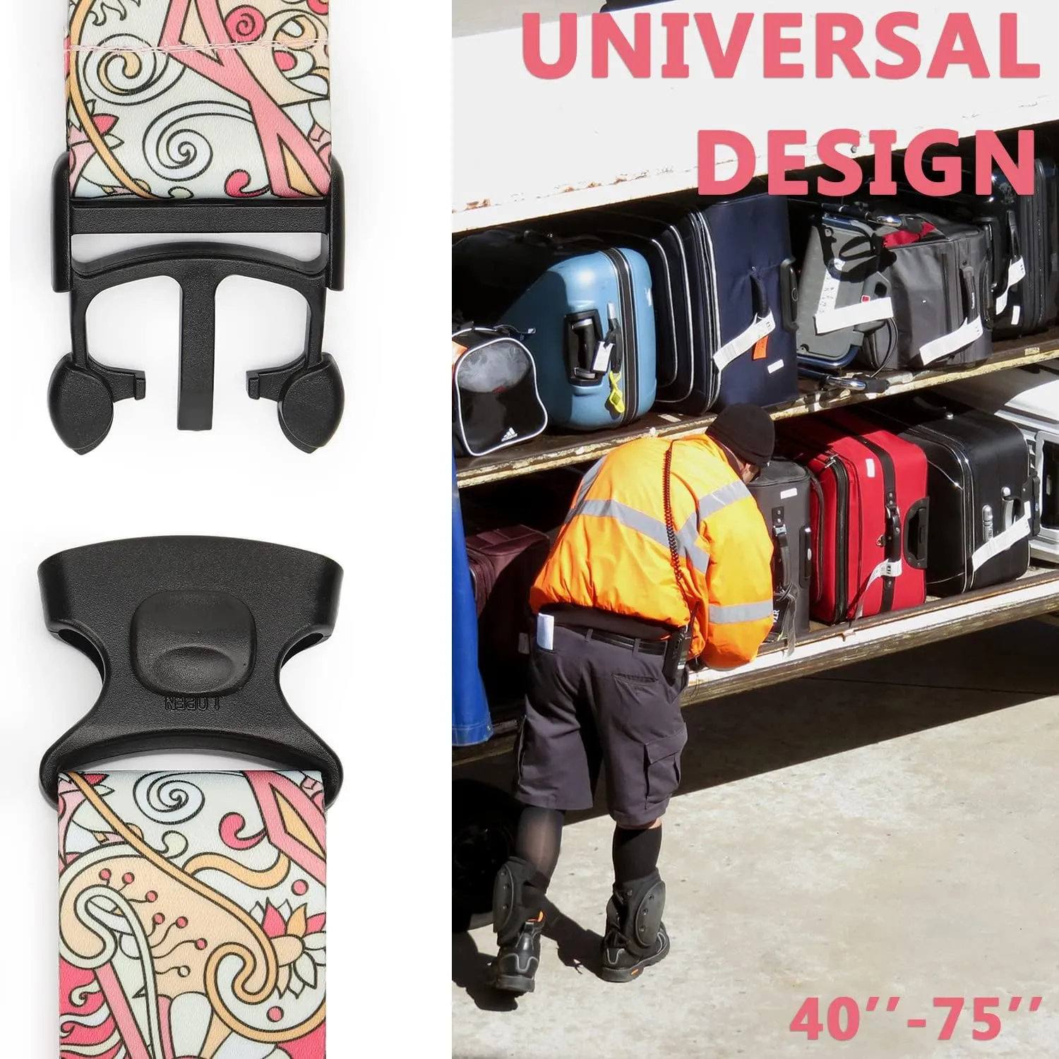 2 Pack 75'' x 2'' Adjustable Luggage Straps for Suitcase Belt Travel Bag Packing Straps Accessories (Pink Flower)