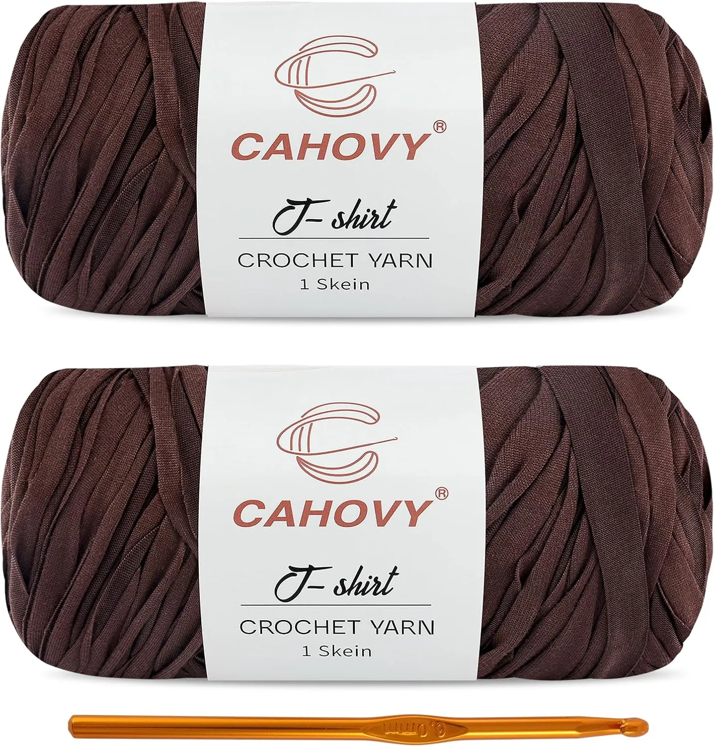 2 Pack T-Shirt Yarn Crochet Yarn for Beginner Crochet Bags/Basket/Coaster,400g/110yds High Elastic Polyester Thick Tshirt Coffee