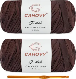 2 Pack T-Shirt Yarn Crochet Yarn for Beginner Crochet Bags/Basket/Coaster,400g/110yds High Elastic Polyester Thick Tshirt Coffee