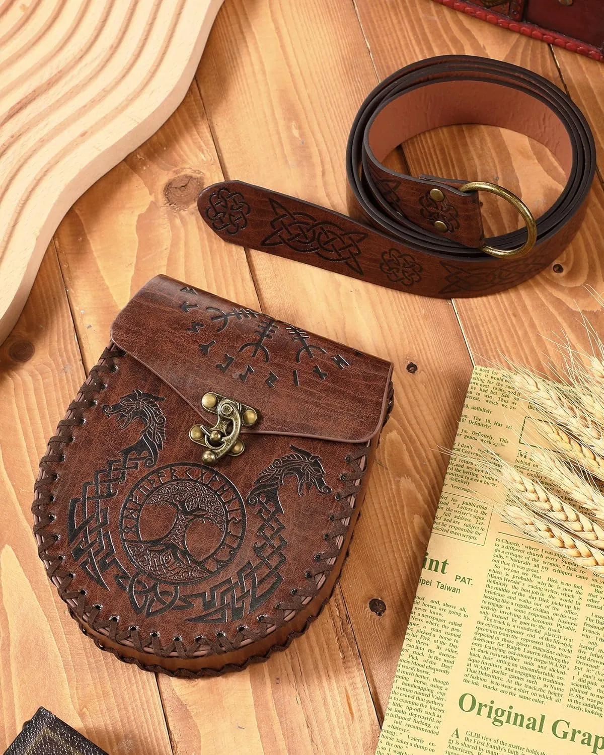 2 Pcs Medieval Viking Belt Leather PU Viking Belt Pouch for Retro Medieval Bag Side Pack Renaissance Accessories