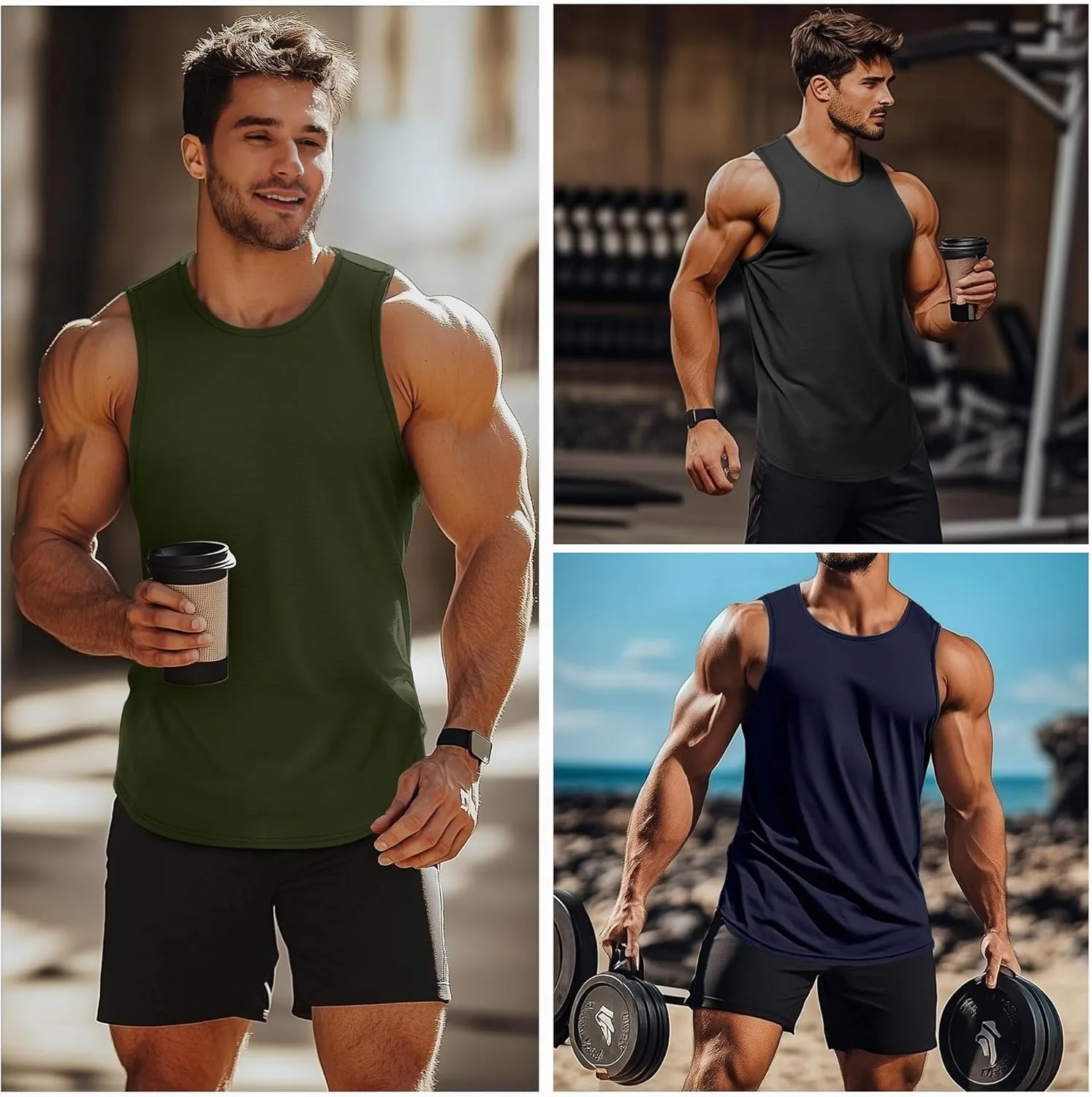 3 Pack Big and Tall Cotton Men's Tank Tops Plus Size Workout Sleeveless Tee Shirts Crew Neck Muscle Shirts L-5XL