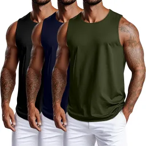 3 Pack Big and Tall Cotton Men's Tank Tops Plus Size Workout Sleeveless Tee Shirts Crew Neck Muscle Shirts L-5XL