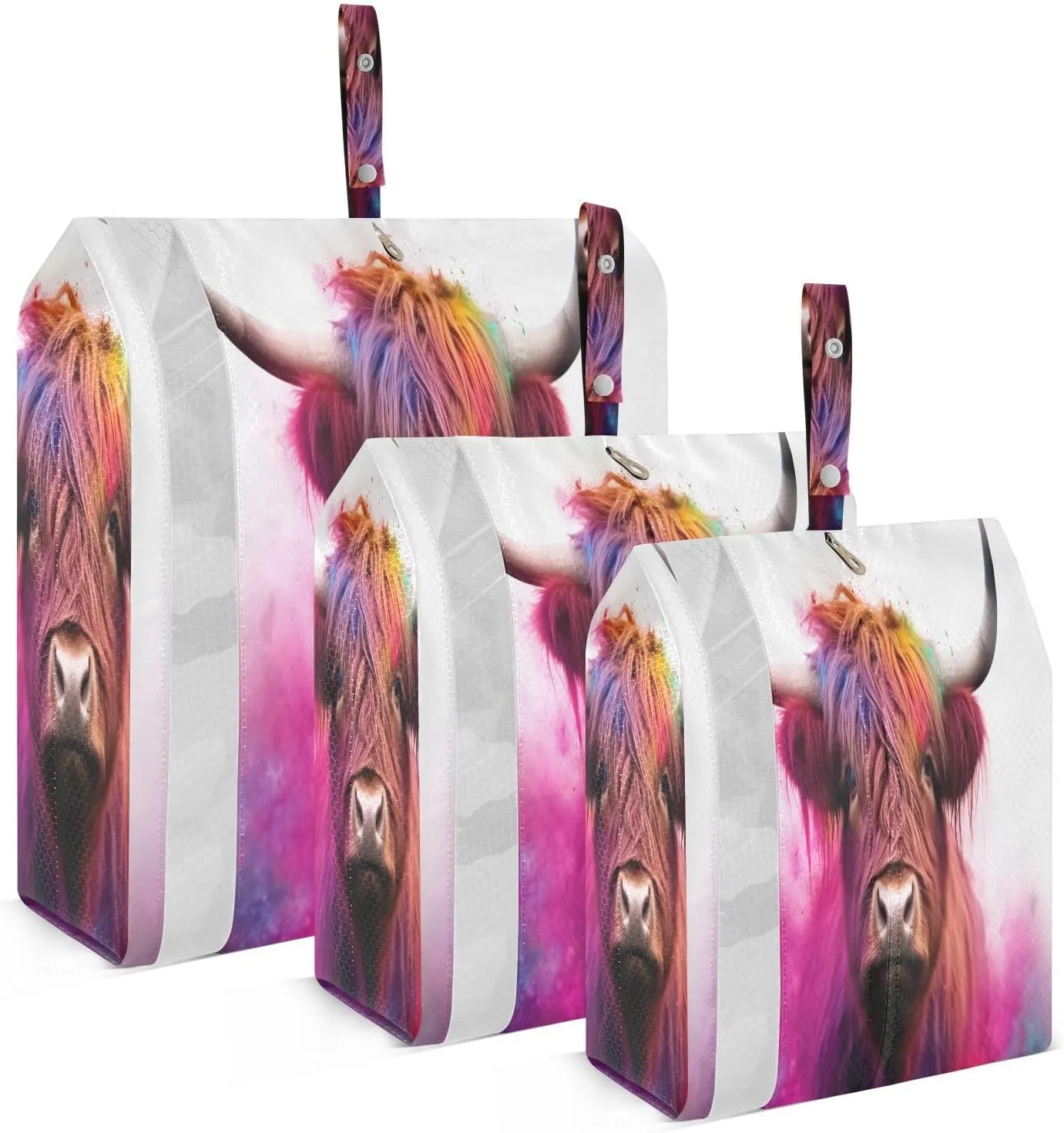 3 Set Travel Packing Cubes Lightweight Foldable Colorful Highland Cattle Luggage Bags Organizers for Travel Accessories Travel Essentials