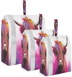 3 Set Travel Packing Cubes Lightweight Foldable Colorful Highland Cattle Luggage Bags Organizers for Travel Accessories Travel Essentials
