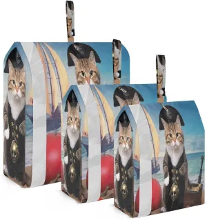 3 Set Travel Packing Cubes Lightweight Foldable Funny Nautical Cat Luggage Bags Organizers for Travel Accessories Travel Essentials