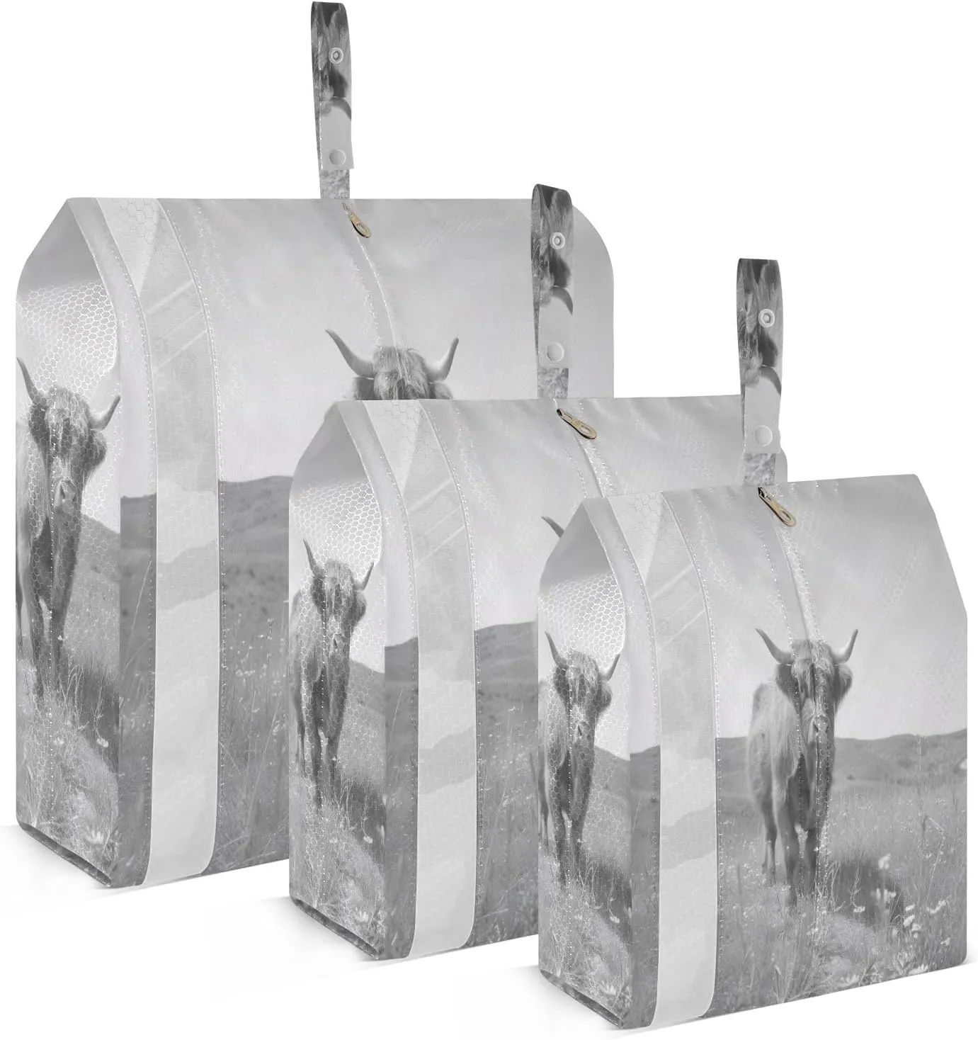 3 Set Travel Packing Cubes Lightweight Foldable Highland Cattle Gray Luggage Bags Organizers for Travel Accessories Travel Essentials