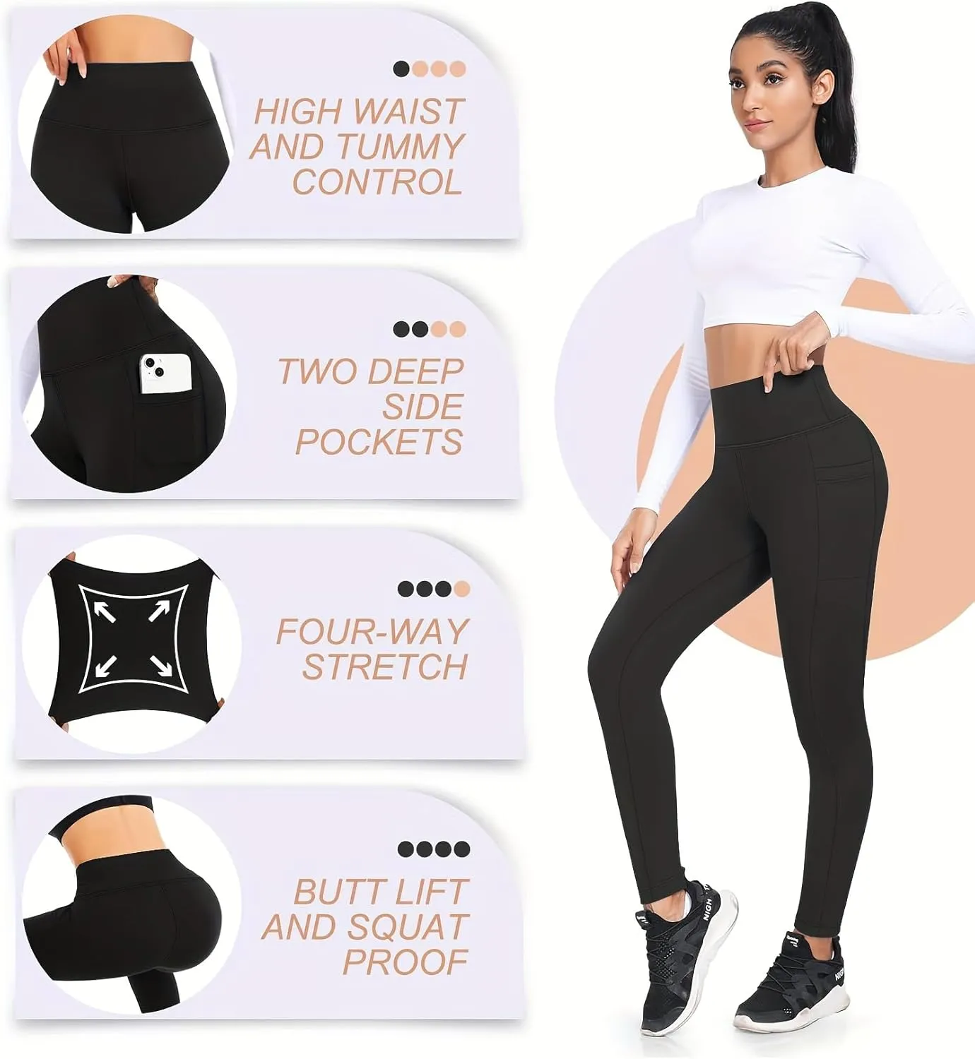 3PC Women's Fleece Lined Leggings Thermal Warm Winter Tights High Waisted Yoga Pants Cold Weather with Pockets