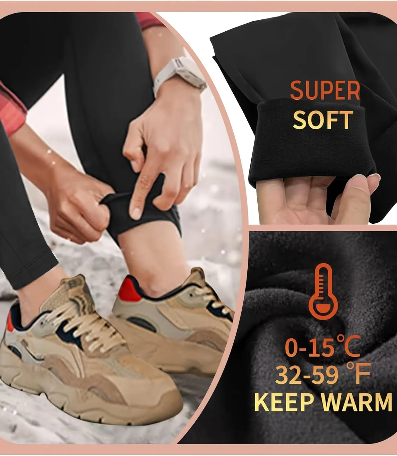 3PC Women's Fleece Lined Leggings Thermal Warm Winter Tights High Waisted Yoga Pants Cold Weather with Pockets