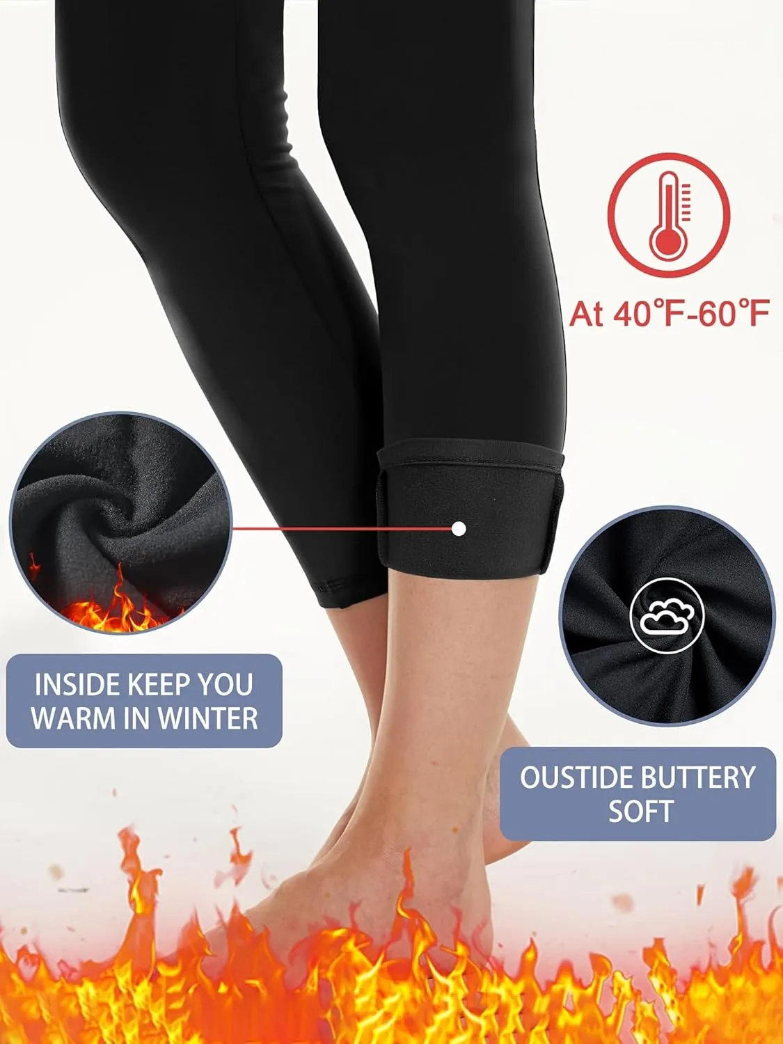3PC Women's Fleece Lined Leggings Thermal Warm Winter Tights High Waisted Yoga Pants Cold Weather with Pockets
