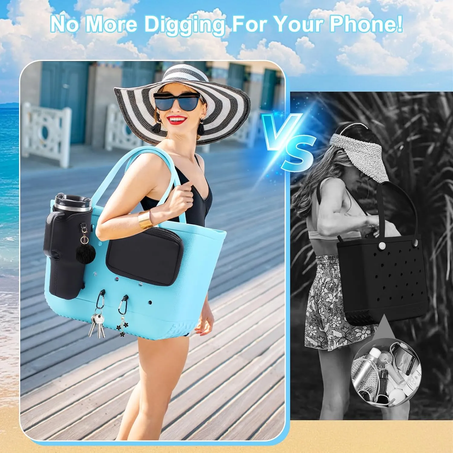 4PCS Organizer Holder for Bogg Bag, Accessories for Bogg Bags, Phone Holder compatible with Bogg Bag Original (Black)