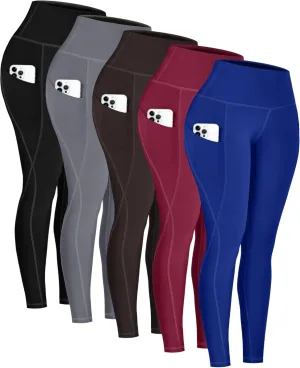 5 Pack Leggings with Pockets for Women - High Waisted Tummy Control Workout Gym Yoga Pants
