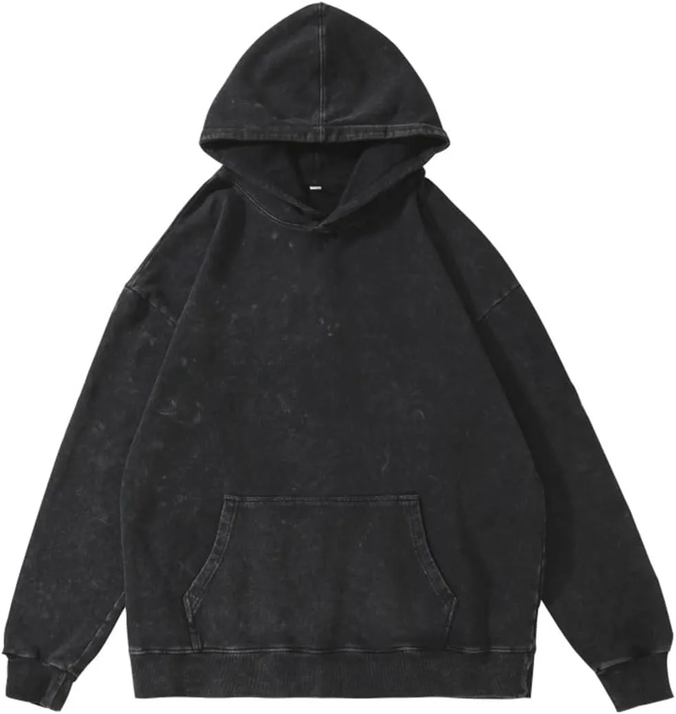 Acid Wash Vintage Hooded Sweatshirts Men Women Fashion Oversized Pullovers Sweatshirt Autumn Winter 450gsm Hoodies