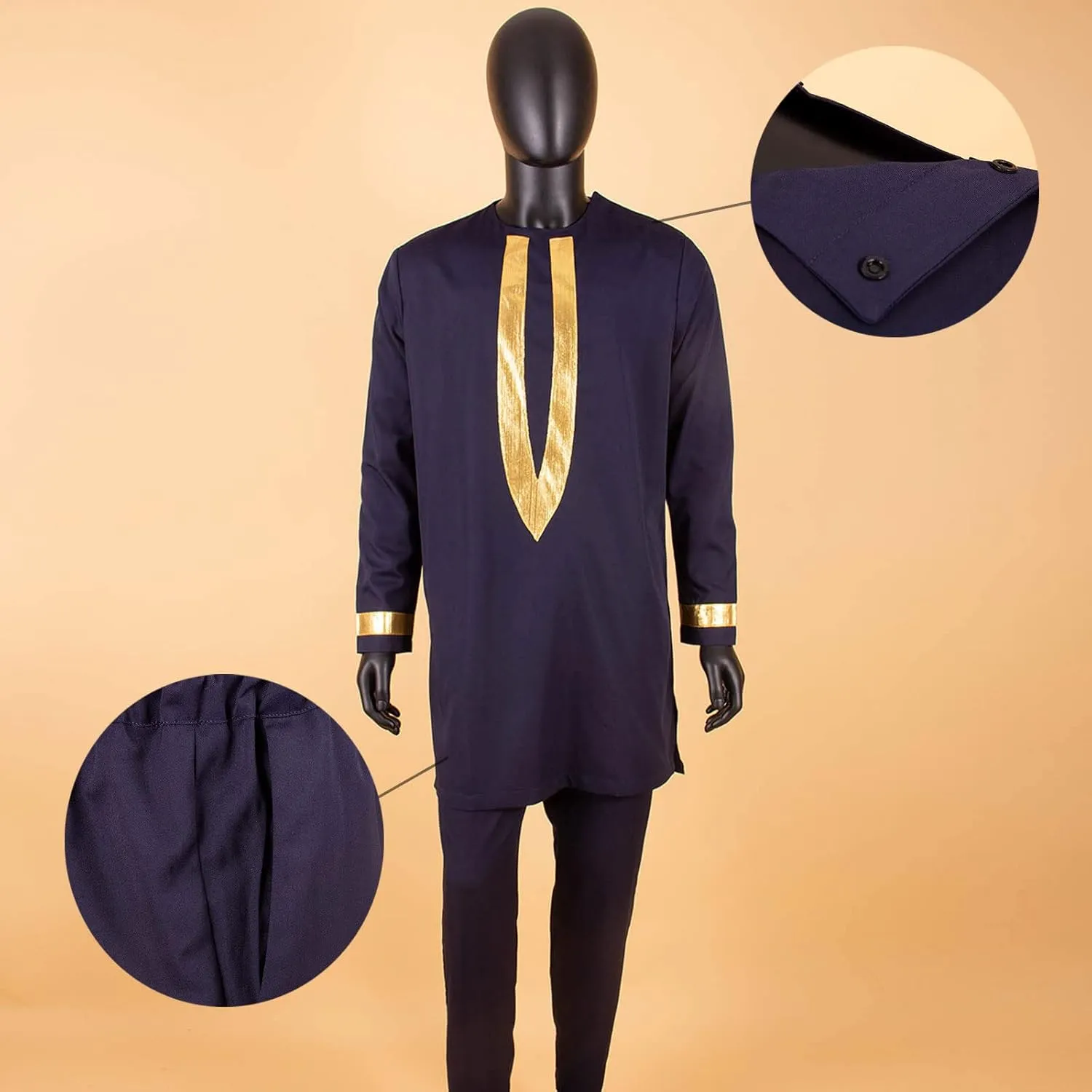 African Clothing for Men Full Sleeve Embroidery Shirts and Pants 2 Pieces Outfits Plus Size African Suit