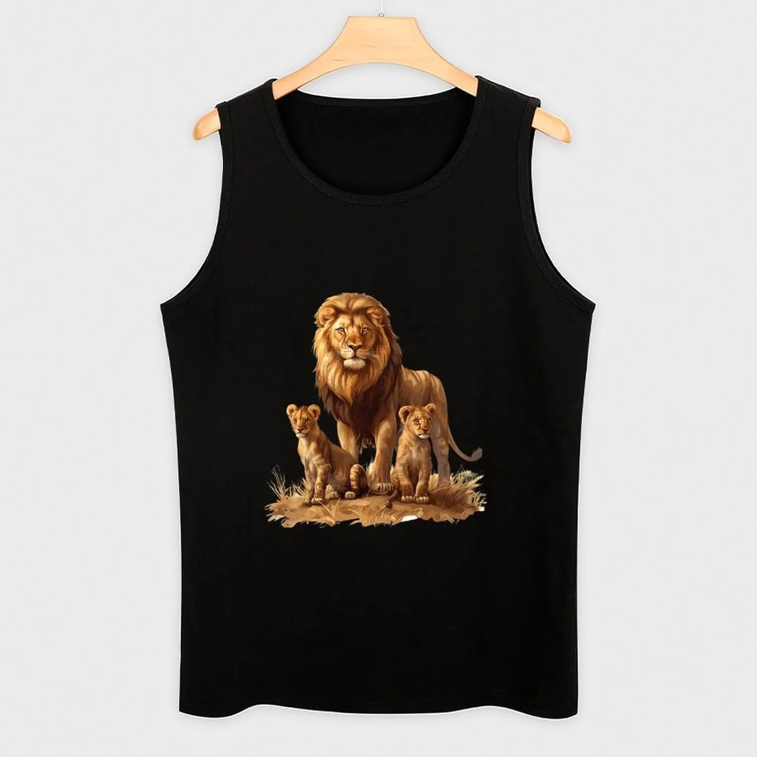 African Lions Family Mens Tank Top Cotton Undershirt Crewneck Sleeveless Shirt for Summer