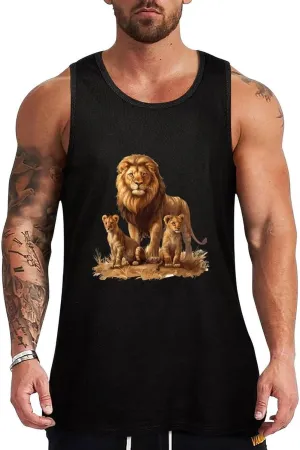 African Lions Family Mens Tank Top Cotton Undershirt Crewneck Sleeveless Shirt for Summer