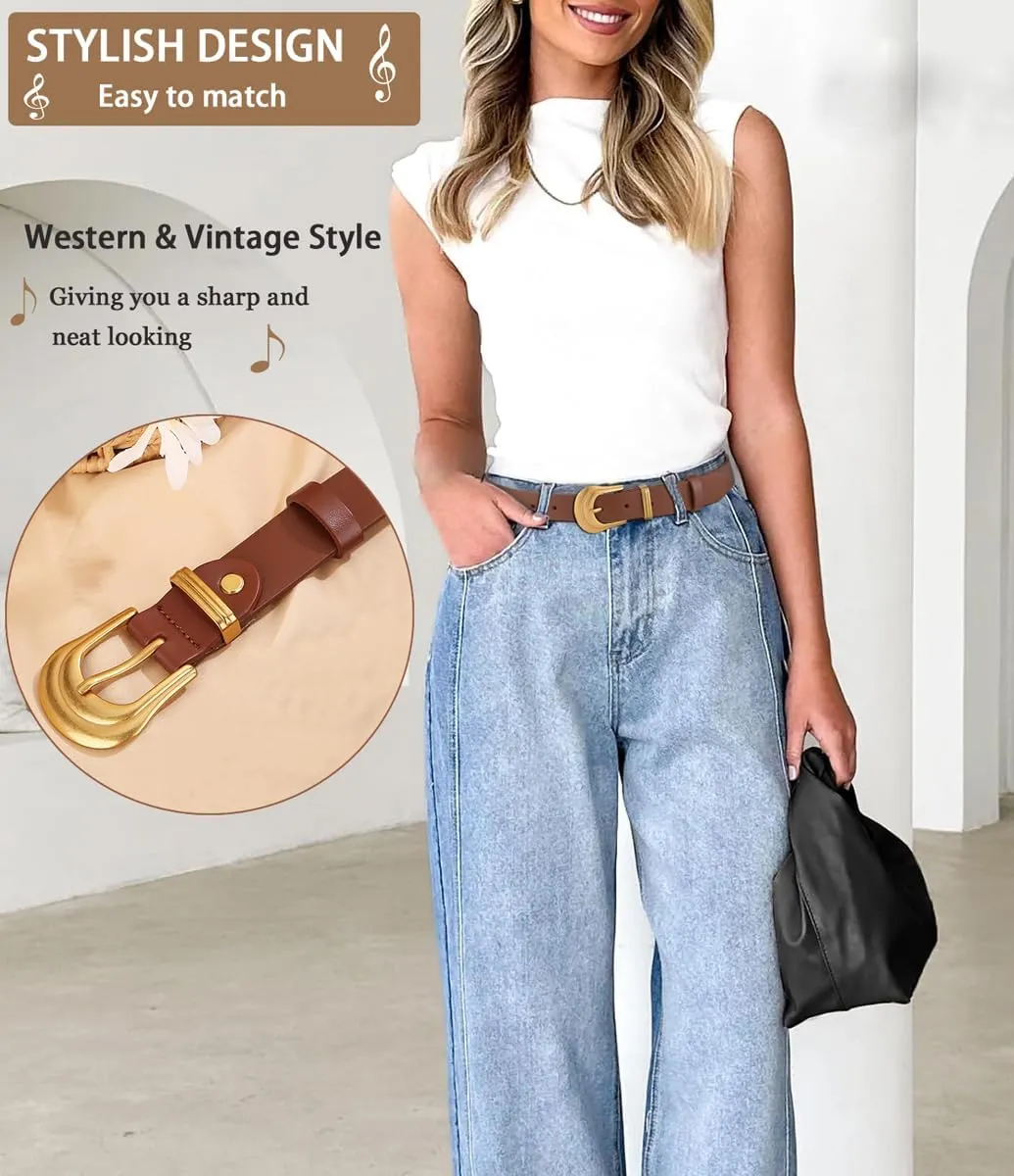 ALAIX Women's Belt Western Belts Silver Gold Buckle Black Leather Belt Pants Jeans Belts for Women