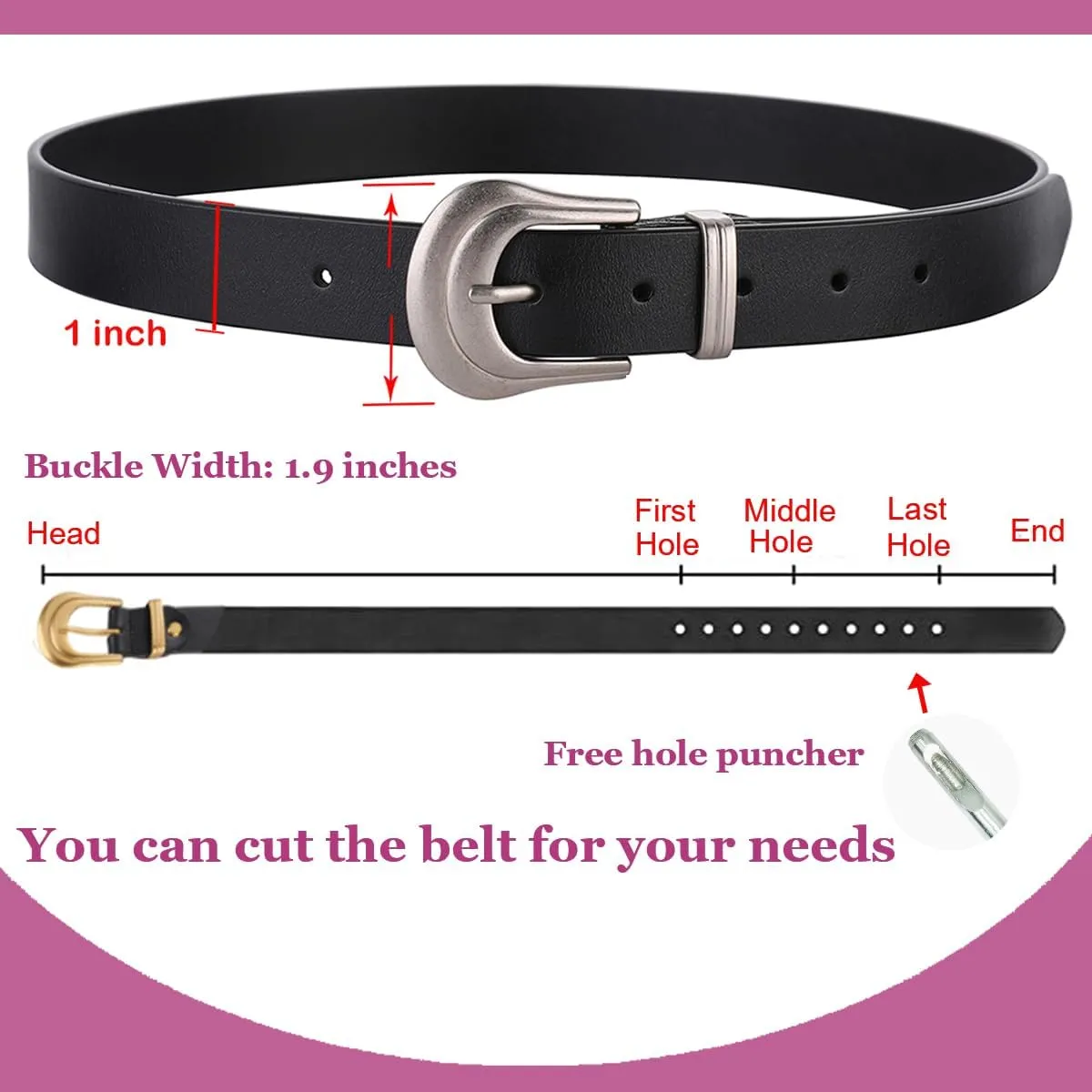 ALAIX Women's Belt Western Belts Silver Gold Buckle Black Leather Belt Pants Jeans Belts for Women