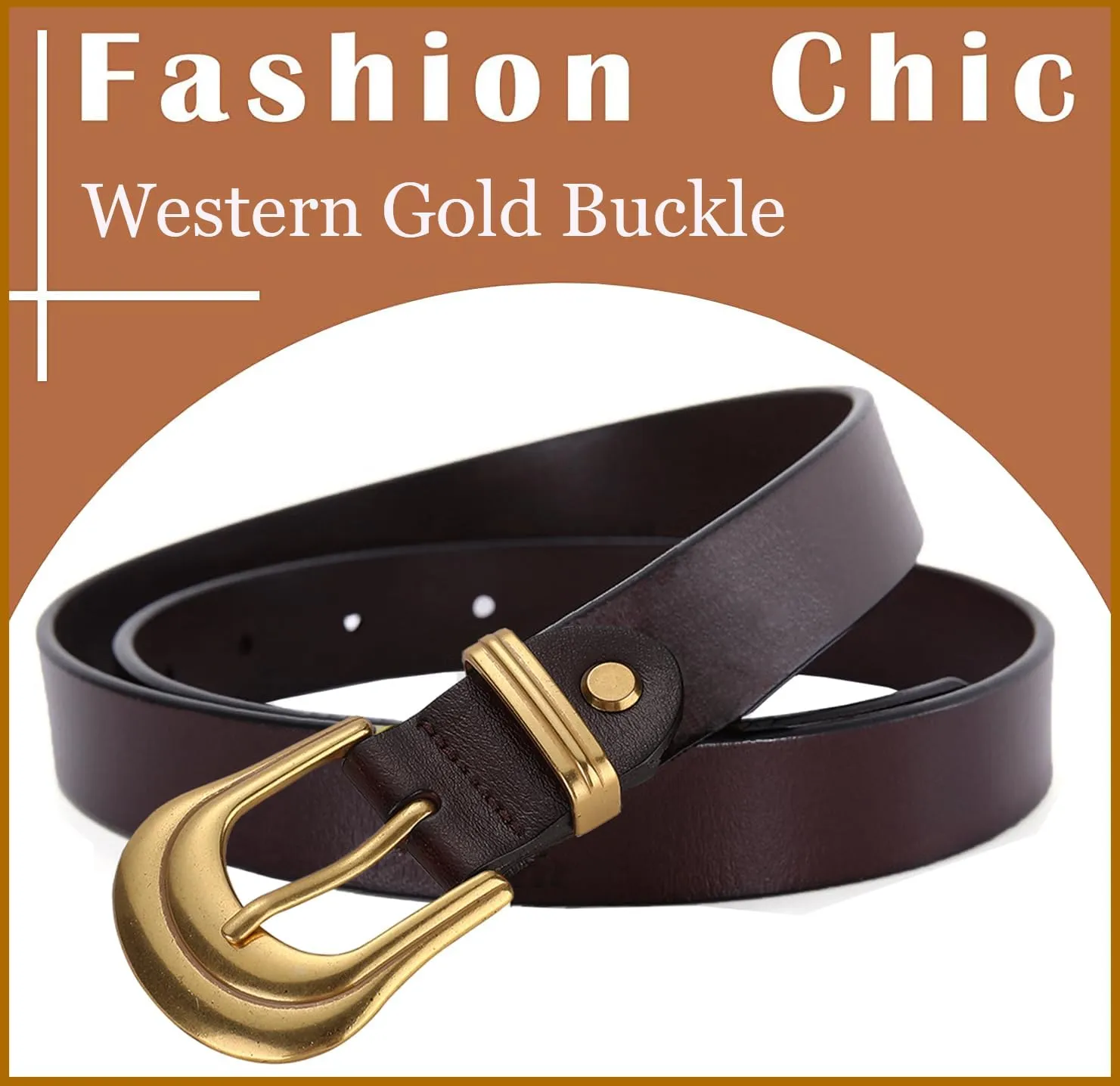 ALAIX Women's Belt Western Belts Silver Gold Buckle Black Leather Belt Pants Jeans Belts for Women