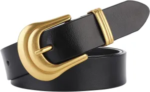 ALAIX Women's Belt Western Belts Silver Gold Buckle Black Leather Belt Pants Jeans Belts for Women