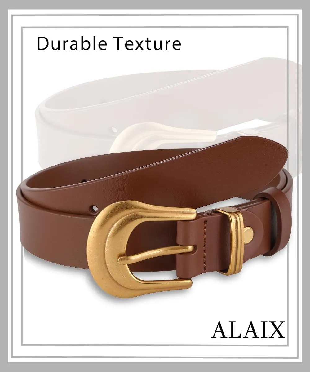ALAIX Women's Belt Western Belts Silver Gold Buckle Black Leather Belt Pants Jeans Belts for Women
