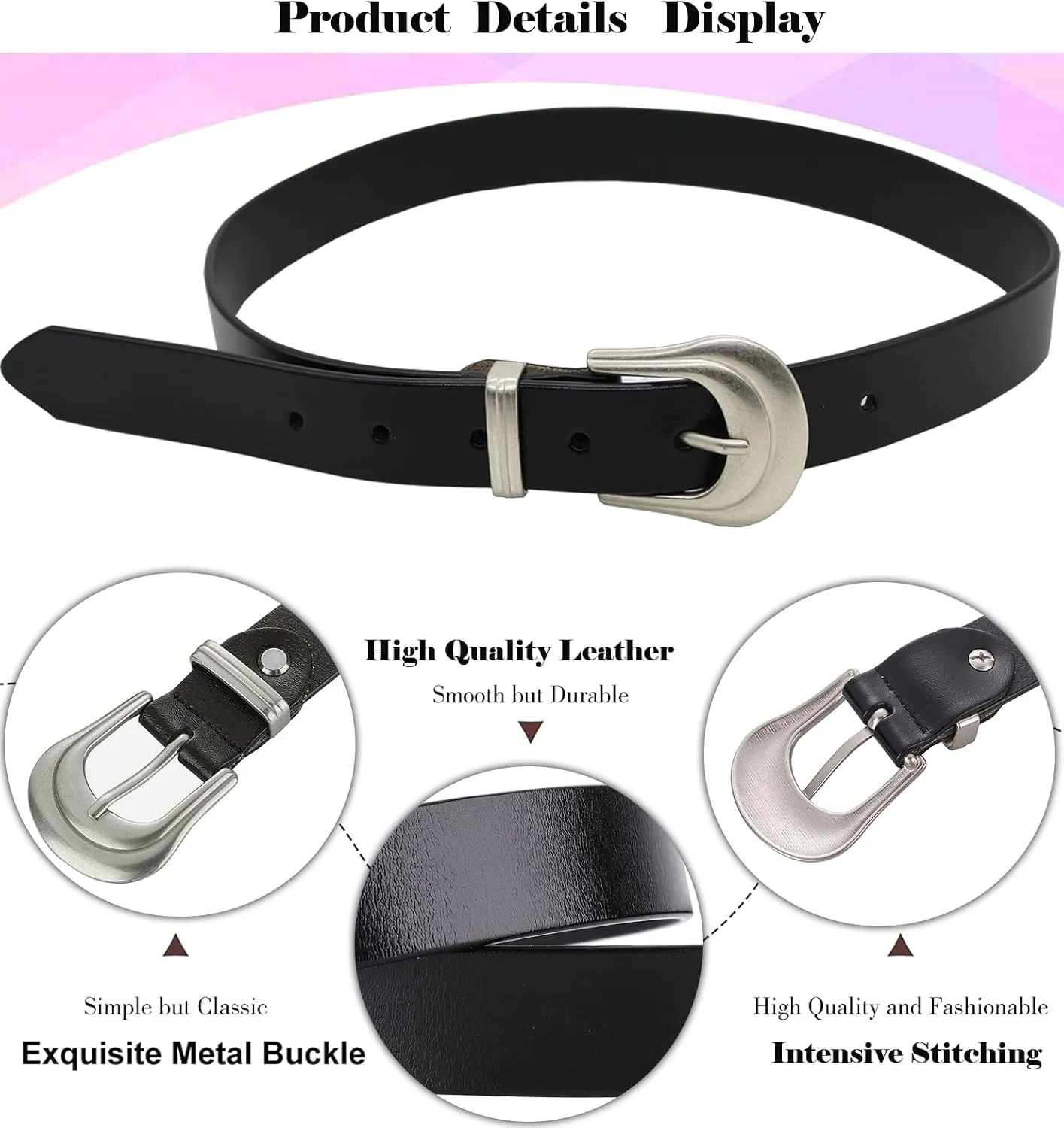 ALAIX Women's Belt Western Belts Silver Gold Buckle Black Leather Belt Pants Jeans Belts for Women