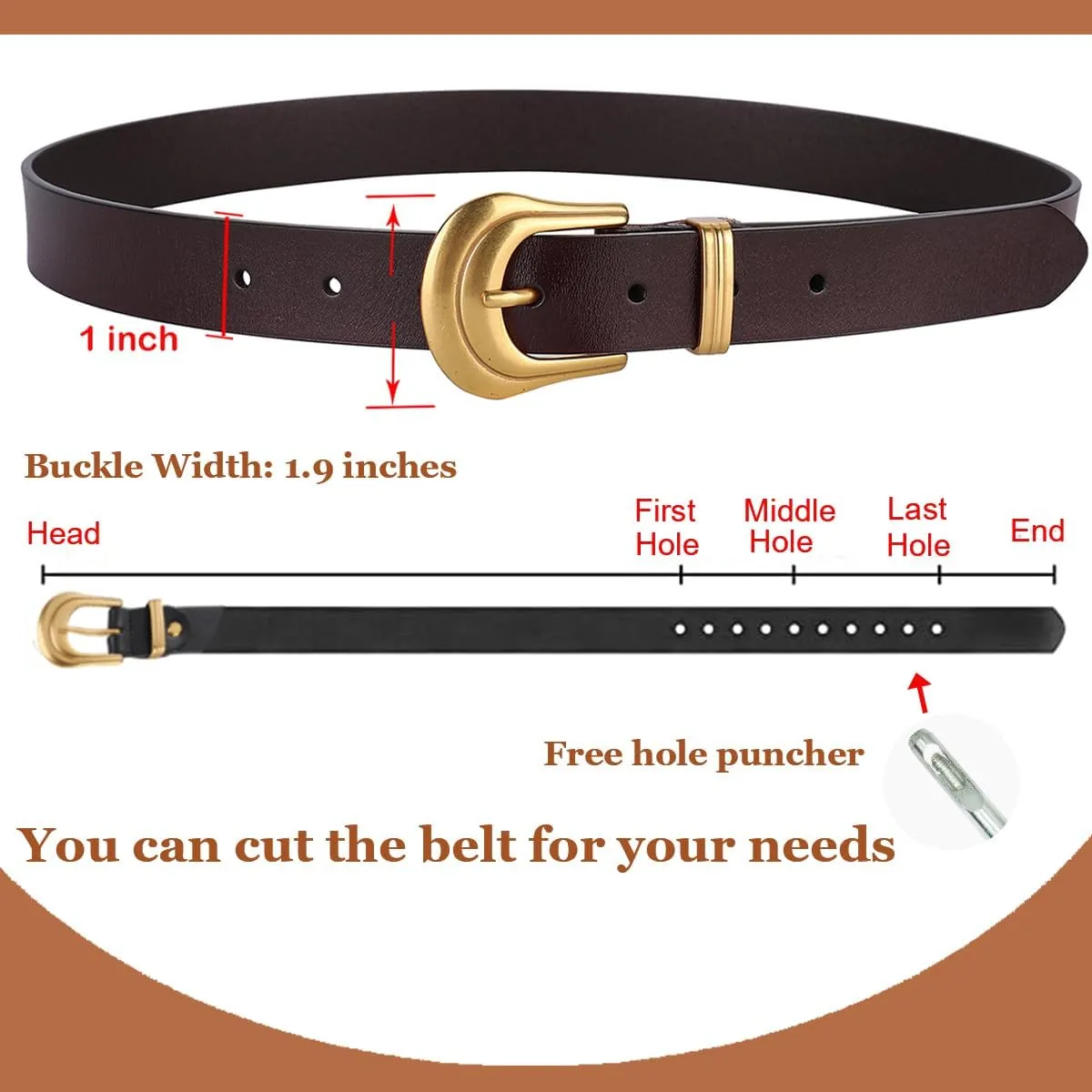 ALAIX Women's Belt Western Belts Silver Gold Buckle Black Leather Belt Pants Jeans Belts for Women