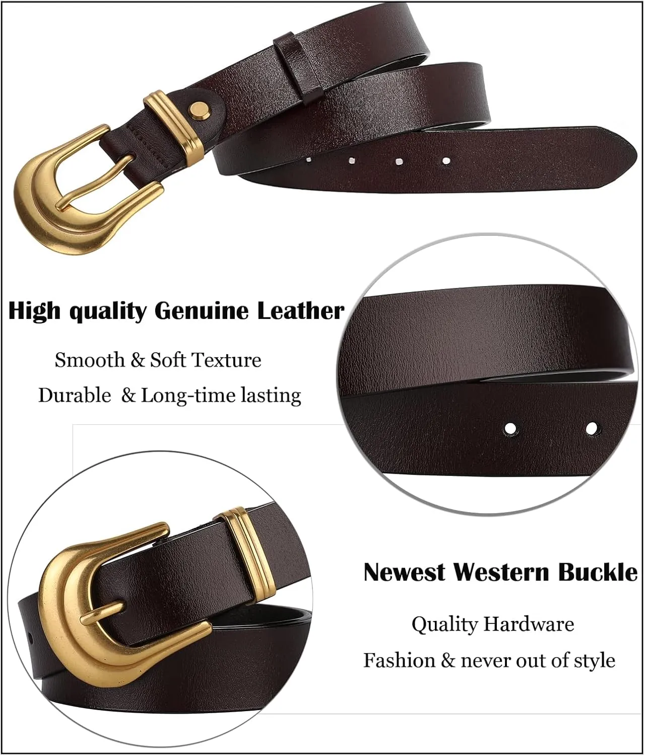 ALAIX Women's Belt Western Belts Silver Gold Buckle Black Leather Belt Pants Jeans Belts for Women