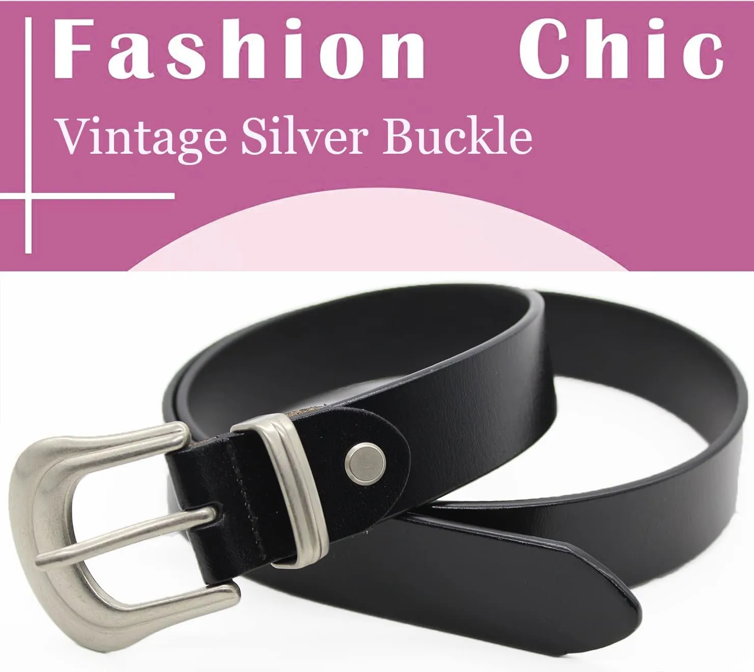 ALAIX Women's Belt Western Belts Silver Gold Buckle Black Leather Belt Pants Jeans Belts for Women