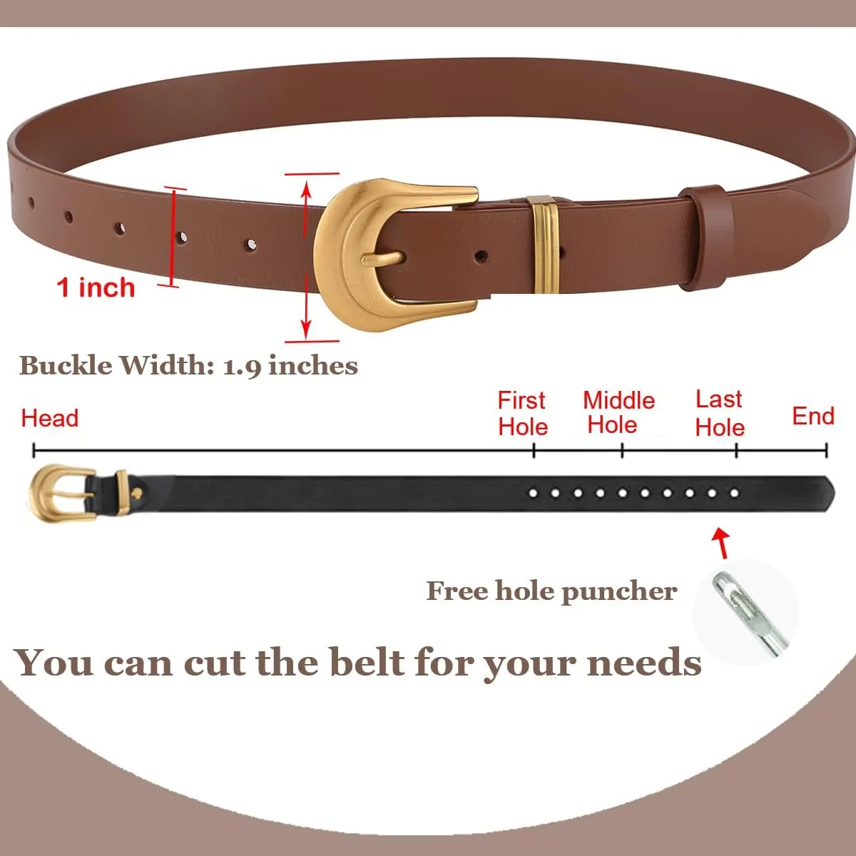ALAIX Women's Belt Western Belts Silver Gold Buckle Black Leather Belt Pants Jeans Belts for Women