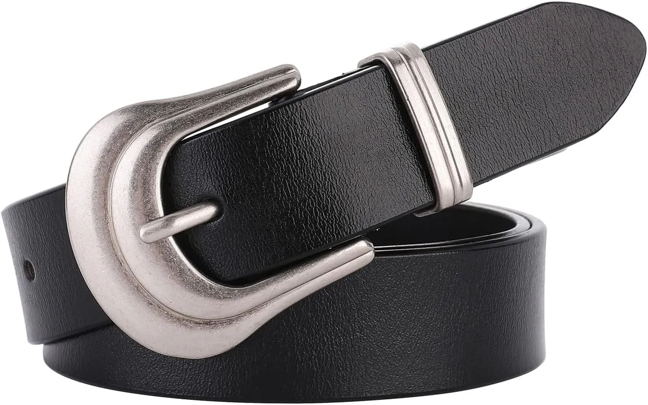 ALAIX Women's Belt Western Belts Silver Gold Buckle Black Leather Belt Pants Jeans Belts for Women