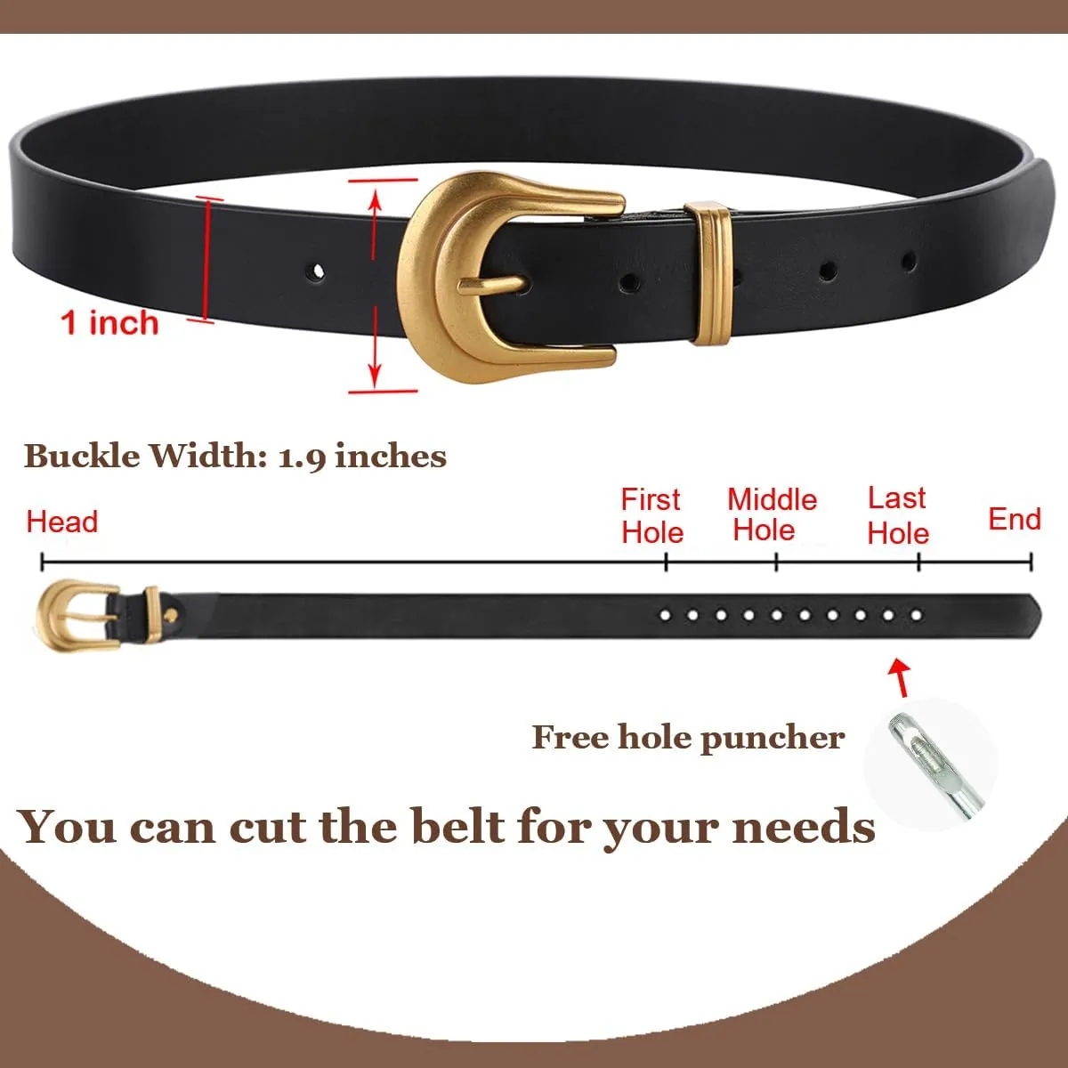 ALAIX Women's Belt Western Belts Silver Gold Buckle Black Leather Belt Pants Jeans Belts for Women