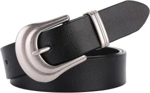 ALAIX Women's Belt Western Belts Silver Gold Buckle Black Leather Belt Pants Jeans Belts for Women