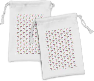 Ambesonne Bird Fabric Pouch Set of 2, Rhythmic Japanese Paper Art Style Origami Look Flying Creature Illustration, Small Drawstring Bag for Toiletries Masks and Favors, 9" x 6", White and Multicolor