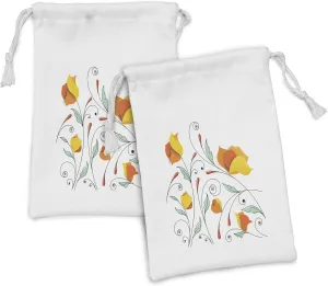 Ambesonne Floral Fabric Pouch Set of 2, Bouquet with Swirled Branches Romantic Paper Flowers Origami Autumn Blooms Image, Small Drawstring Bag for Toiletries Masks and Favors, 9" x 6", Mint Orange