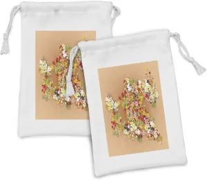 Ambesonne Floral Fabric Pouch Set of 2, Summer Season Sale Banner with Paper Flowers and Black Frame Illustration, Small Drawstring Bag for Toiletries Masks and Favors, 9" x 6", Orange Red and White