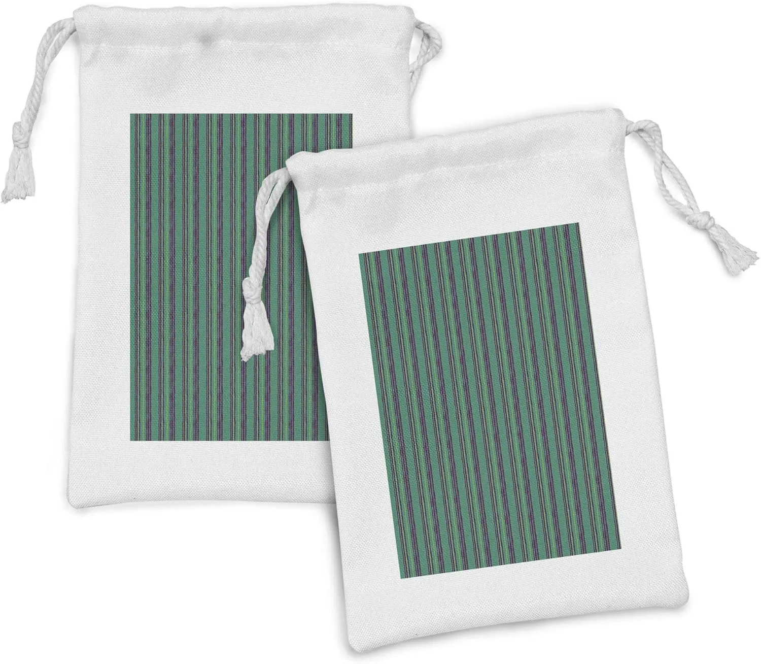 Ambesonne Pinstripe Fabric Pouch Set of 2, Forest Concept Torn Paper Effect Inspired Crooked Lines, Small Drawstring Bag for Toiletries Masks and Favors, 9" x 6", Yellow Green