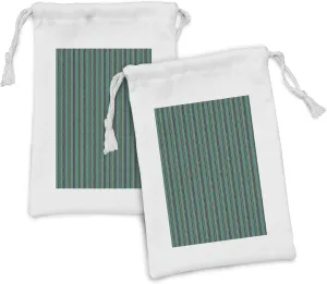 Ambesonne Pinstripe Fabric Pouch Set of 2, Forest Concept Torn Paper Effect Inspired Crooked Lines, Small Drawstring Bag for Toiletries Masks and Favors, 9" x 6", Yellow Green