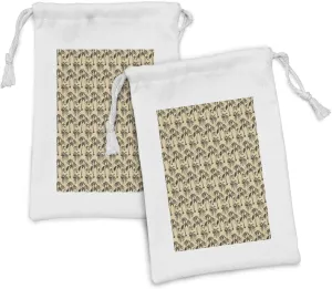 Ambesonne Tree Fabric Pouch Set of 2, Tropical Palm Trees Hawaiian Exotic Abstract Foliage Old Paper Backdrop, Small Drawstring Bag for Toiletries Masks and Favors, 9" x 6", Sand Brown Chocolate