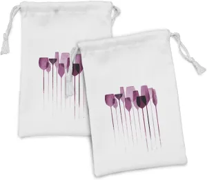 Ambesonne Wine Fabric Pouch Set of 2, Conceptual Collage Artwork with Paper Textured Party Glasses Alcohol Drink Print, Small Drawstring Bag for Toiletries Masks and Favors, 9" x 6", Fuchsia Purple