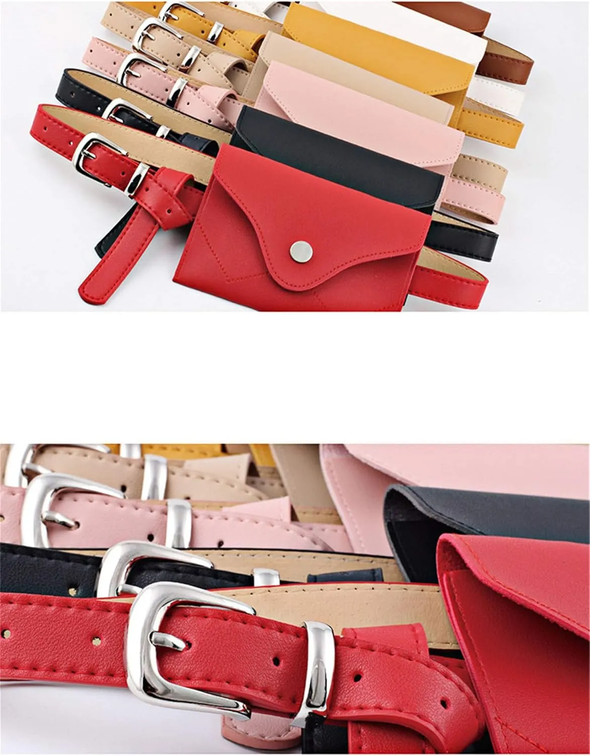 Andongnywell Women's Leather Fanny Pack Waist Bag with Removable Leather Belt Bag PU Belt Waist Pouch