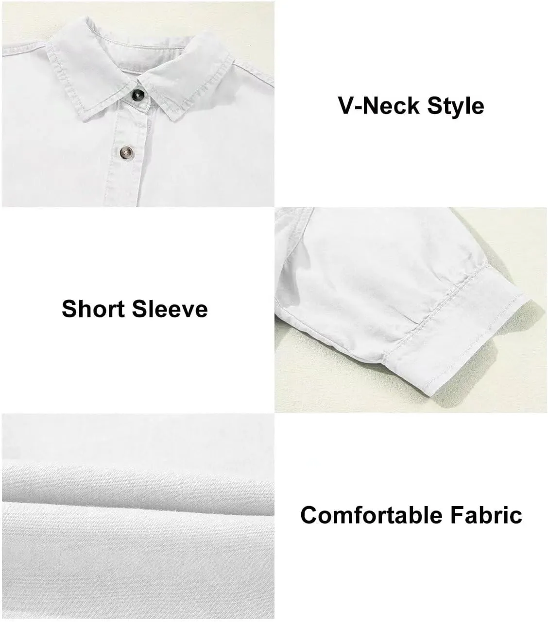 Astylish Women 2025 Denim Shirt Summer Oversized Short Sleeve V Neck Button Down Chambray Blouse Top with Pocket
